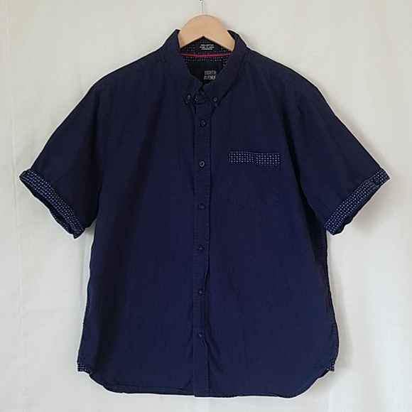 Eighth Avenue Retro Blue Button Down Shirt Red Constrast - Picture 2 of 5